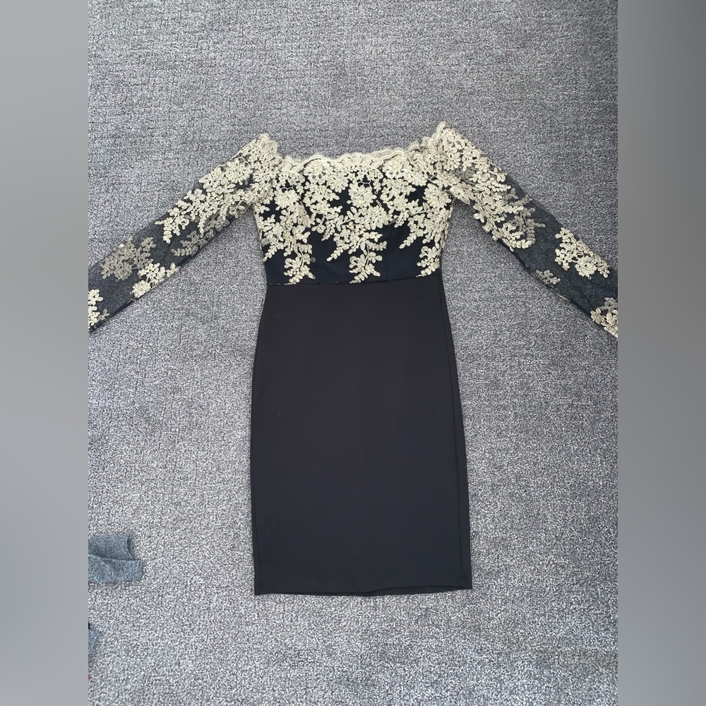Black and pressed gold lace dress